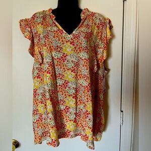 Floral Ruffle Sleeve Top